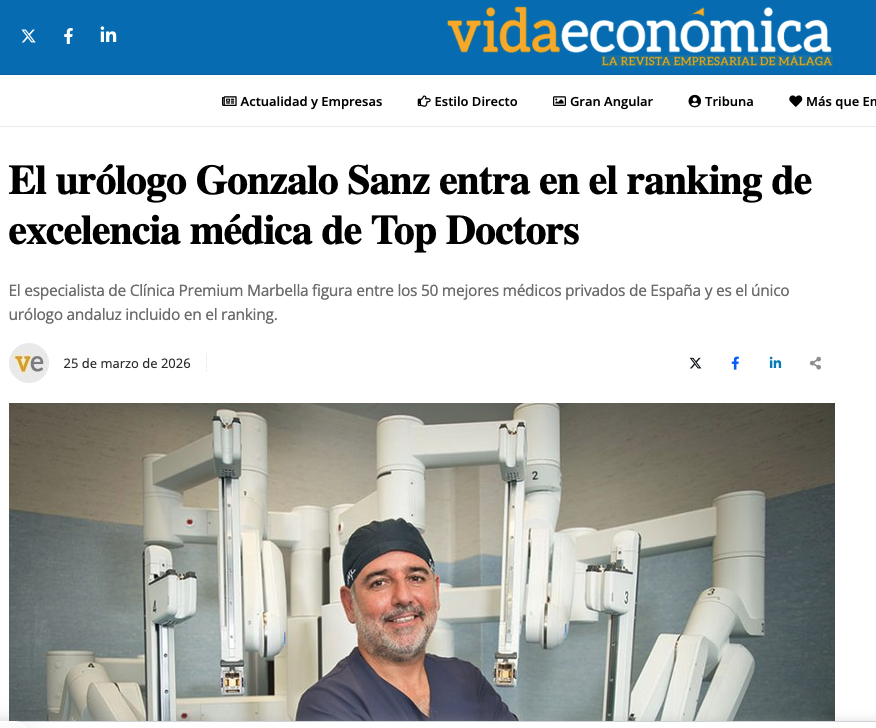 El doctor Gonzalo Sanz,  ha sido reconocido como uno de los 50 mejores médicos de la medicina privada en España en 2025