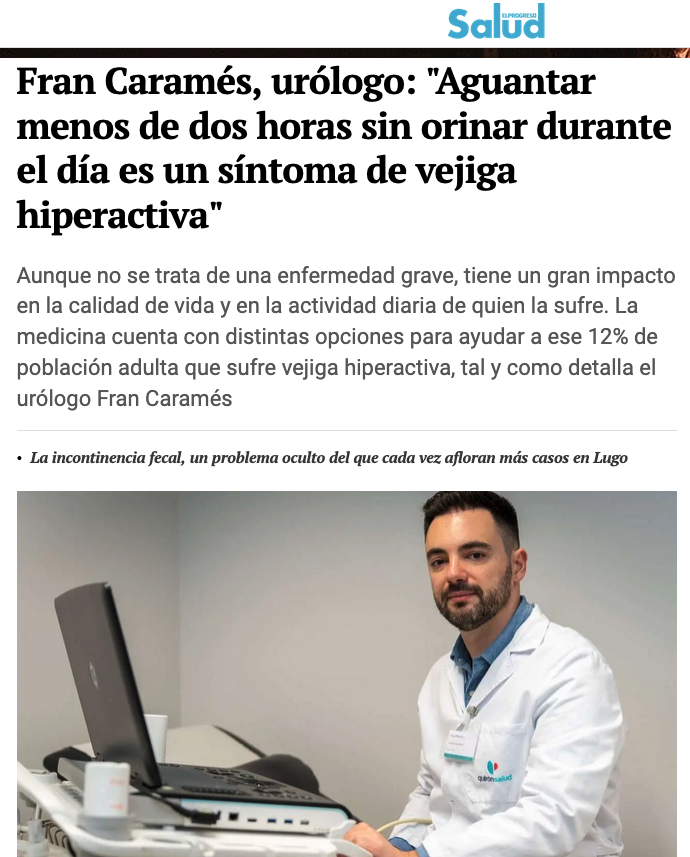 Fran Caramés: Aguantar menos de dos horas sin orinar durante el día es un síntoma de vejiga hiperactiva